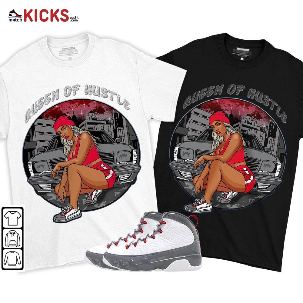 Queen Of Hustle 90s Sneaker Shirt Match Fire Red 9s, Jordan 9 Retro Fire Red MKO T-Shirt