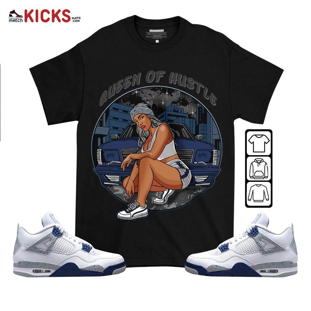 Queen Of Hustle 90s Sneaker Shirt Match Midnight Navy 4s, Jordan 4 Retro Midnight Navy MKO T-Shirt