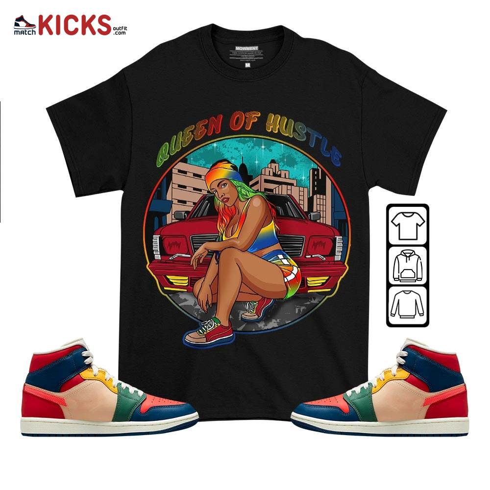 Queen Of Hustle 90s Sneaker Shirt Match Multi Color 2022 1s, Jordan 1 Mid Multi Color 2022 MKO T-Shirt