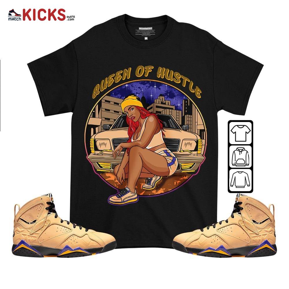 Queen Of Hustle 90s Sneaker Shirt Match Vachetta Tan 7s, Jordan 7 SE Afrobeats MKO T-Shirt