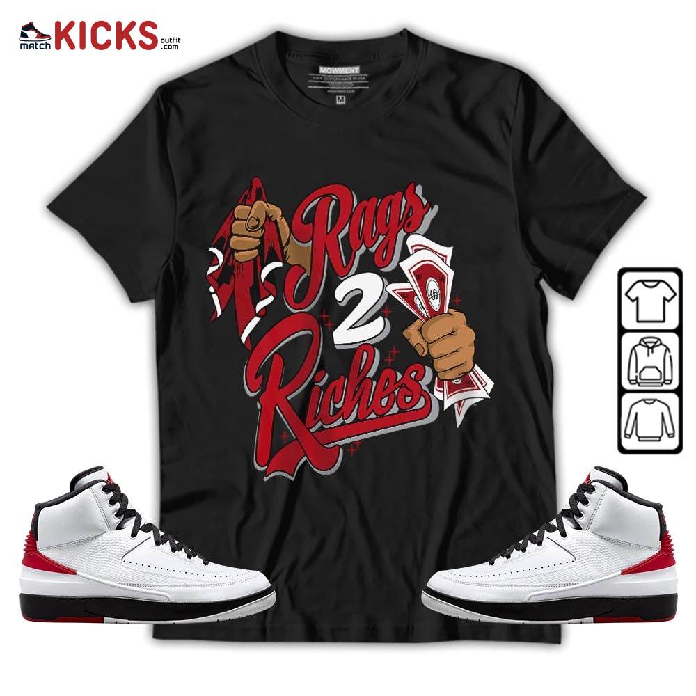 Rag 2 Riches Sneaker Shirt Match 2 Chicago Varsity Red, Jordan Retro 2 Chicago MKO T-Shirt Rag 2 Riches Sneaker Shirt Match 2 Chicago Varsity Red, Jordan Retro 2 Chicago MKO T-Shirt
