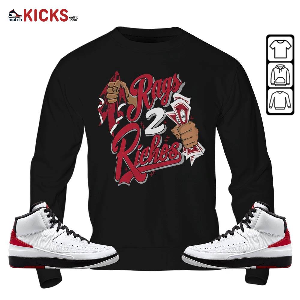 Rag 2 Riches Sneaker Shirt Match 2 Chicago Varsity Red, Jordan Retro 2 Chicago MKO T-Shirt Rag 2 Riches Sneaker Shirt Match 2 Chicago Varsity Red, Jordan Retro 2 Chicago MKO T-Shirt