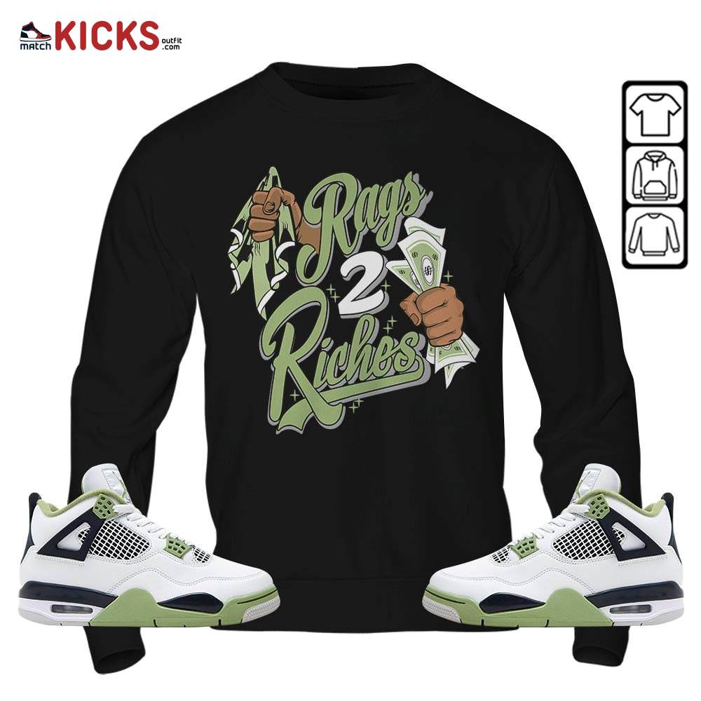 Rag 2 Riches Sneaker Shirt Match Retro Oil Green 4s, Jordan 4 Oil Green MKO Sweatshirt Rag 2 Riches Sneaker Shirt Match Retro Oil Green 4s, Jordan 4 Oil Green MKO Sweatshirt