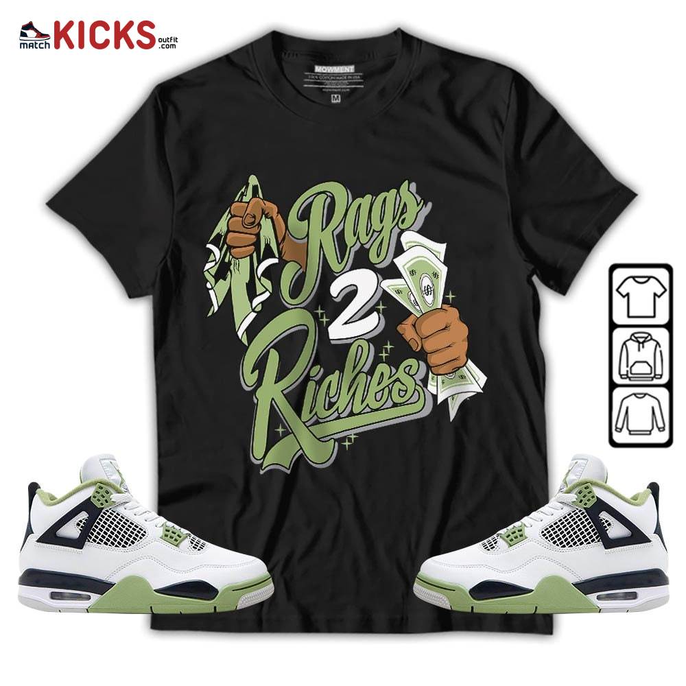 Rag 2 Riches Sneaker Shirt Match Retro Oil Green 4s, Jordan 4 Oil Green MKO Sweatshirt