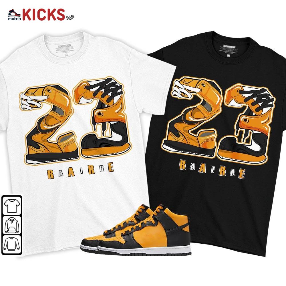 Rare Air 23 Sneaker Shirt Match Dunk Reverse Goldenrod, Dunk High Bruce Lee MKO T-Shirt Rare Air 23 Sneaker Shirt Match Dunk Reverse Goldenrod, Dunk High Bruce Lee MKO T-Shirt