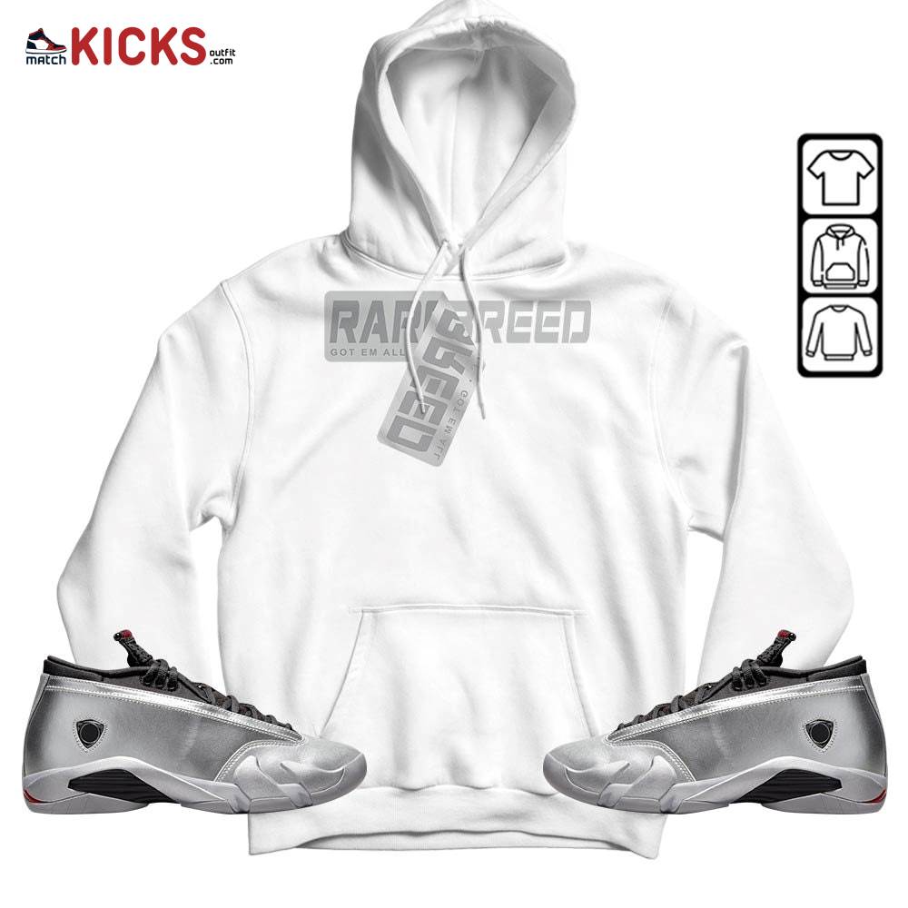 Rare Breed Sticker Sneaker Shirt Match 14 Low Metallic Silver, Jordan 14 Metallic Silver MKO Hoodie