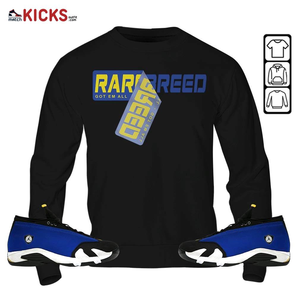 Rare Breed Sticker Sneaker Shirt Match 2023 Blue Laney 14s, Jordan 14 Laney MKO Sweatshirt