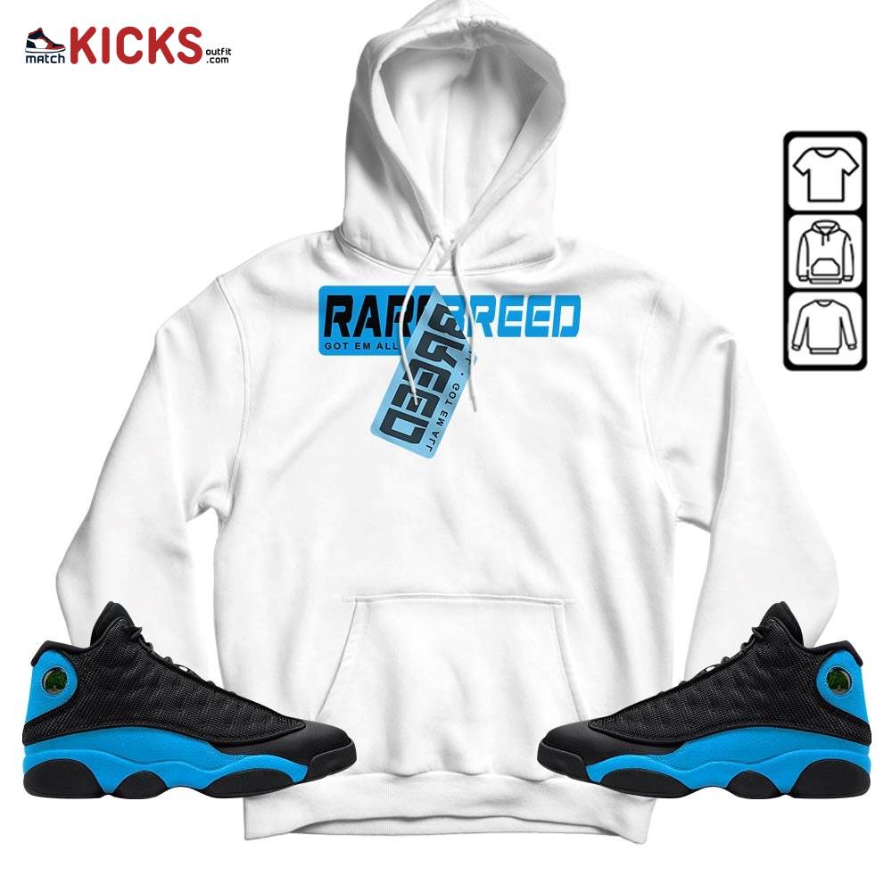 Rare Breed Sticker Sneaker Shirt Match Black University Blue 13s, Jordan 13 Black University Blue 2022 MKO Hoodie