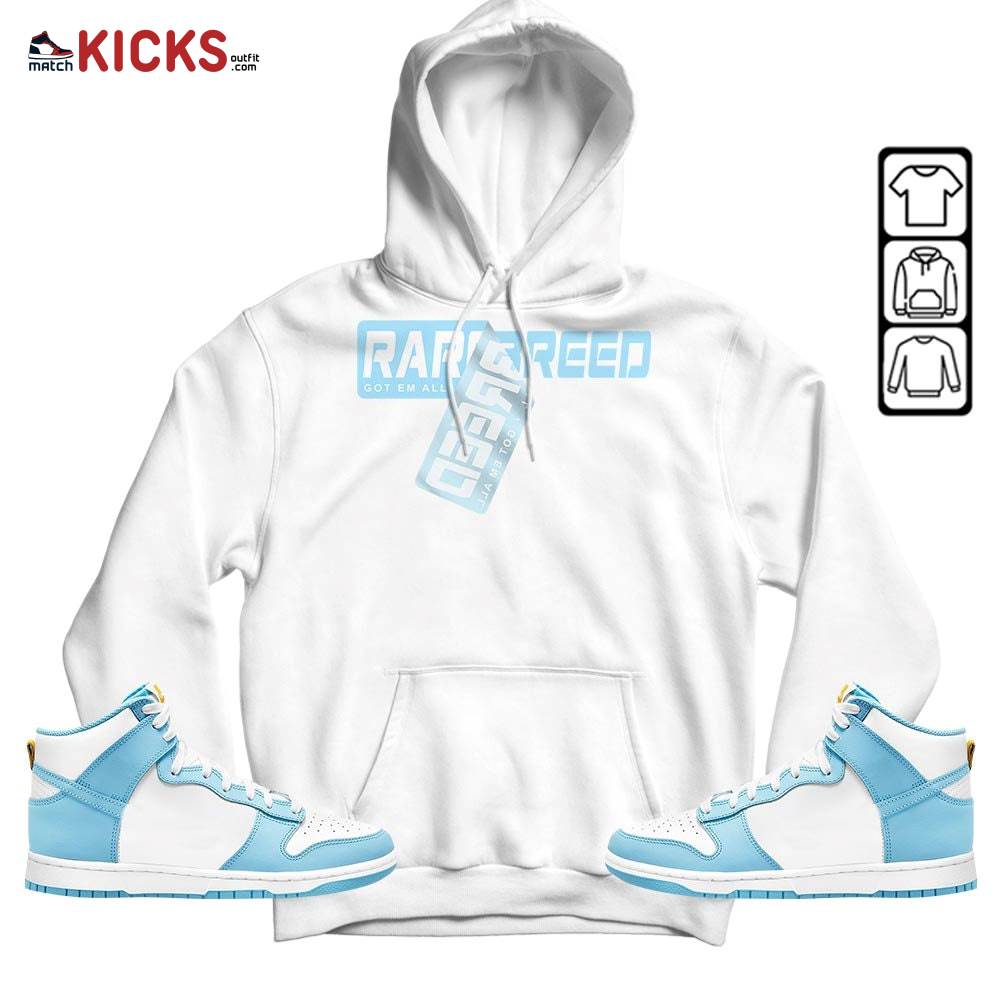 Rare Breed Sticker Sneaker Shirt Match Dunk High Blue Chill, Dunk High Homer Simpson MKO Hoodie
