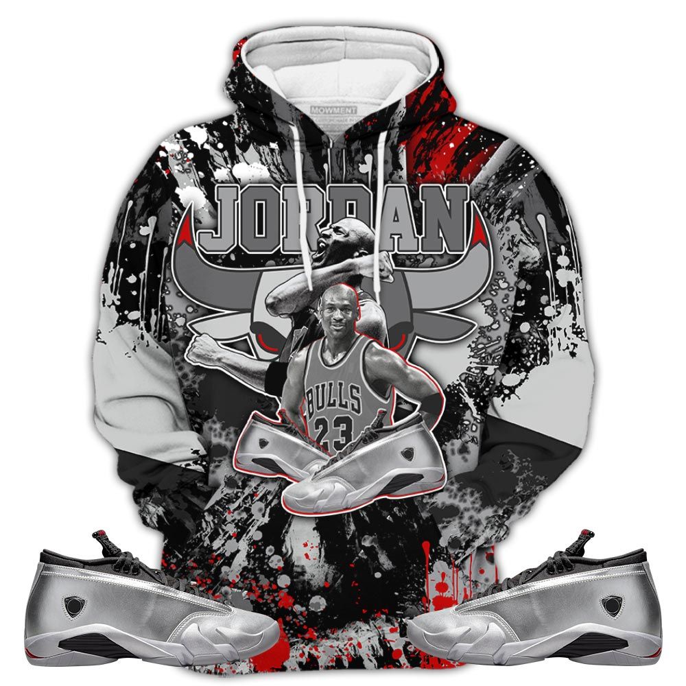 Rb01Hd Bull Jordan Sneaker Shirt Match 14 Low Metallic Silver, Jordan 14 Metallic Silver Hoodie Sweatshirt Tee All Over Print MKO Shirt