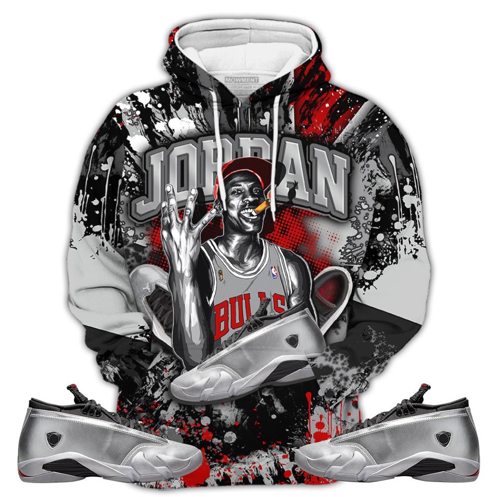 Rb01Hd Jordan 23M Sneaker Shirt Match 14 Low Metallic Silver, Jordan 14 Metallic Silver Hoodie Sweatshirt Tee All Over Print MKO Shirt