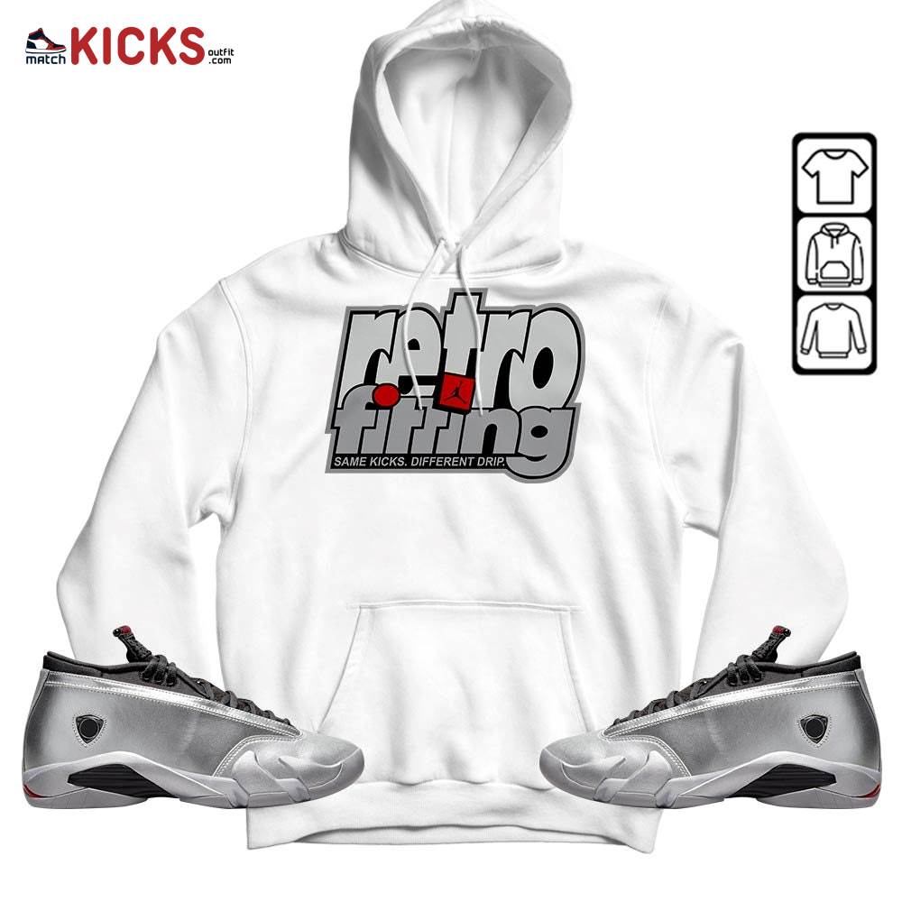 Retrofitting Got Em Sneaker Shirt Match 14 Low Metallic Silver, Jordan 14 Metallic Silver MKO Hoodie Retrofitting Got Em Sneaker Shirt Match 14 Low Metallic Silver, Jordan 14 Metallic Silver MKO Hoodie