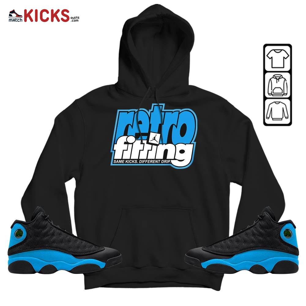 Retrofitting Got Em Sneaker Shirt Match Black University Blue 13s, Jordan 13 Black University Blue 2022 MKO Hoodie