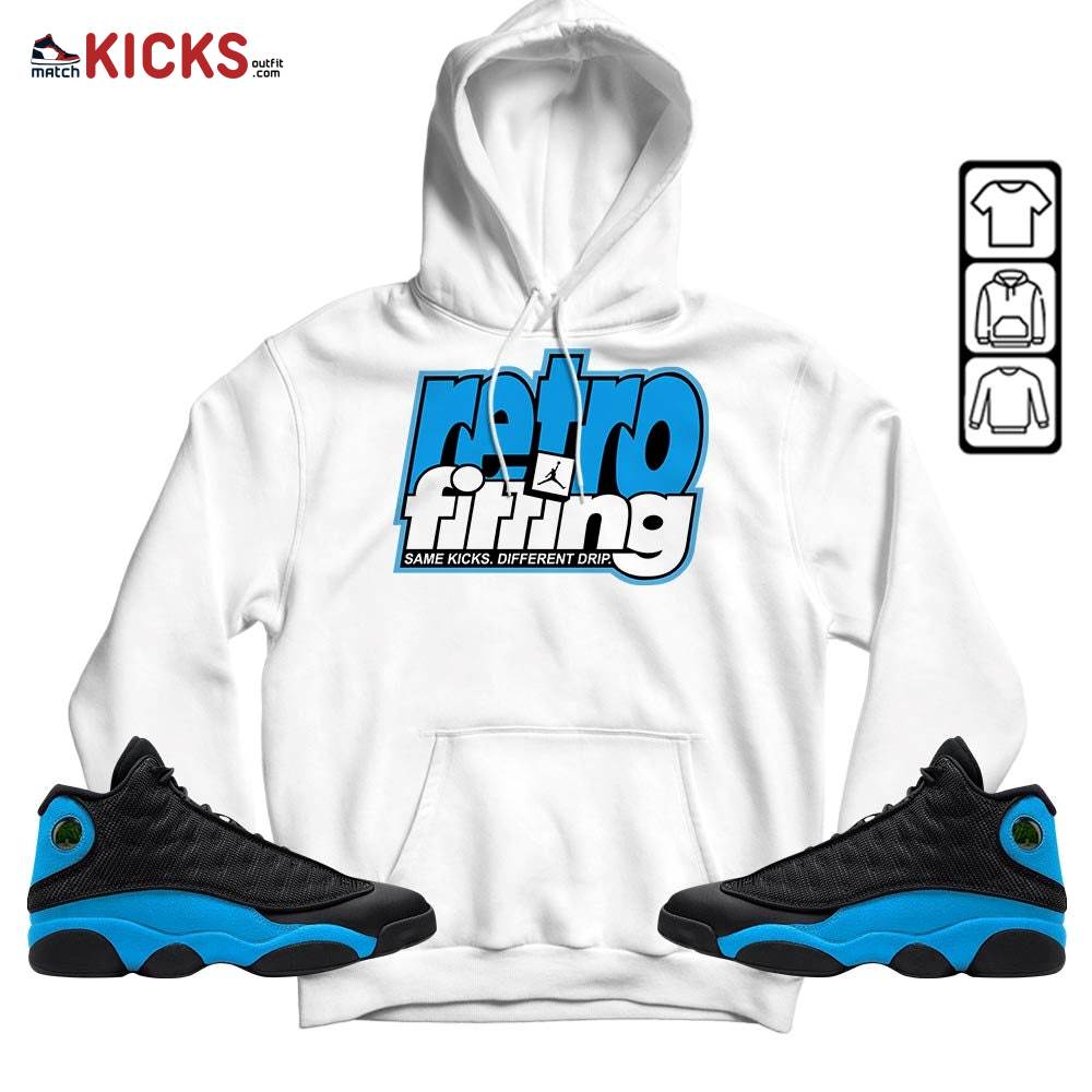 Retrofitting Got Em Sneaker Shirt Match Black University Blue 13s, Jordan 13 Black University Blue 2022 MKO Hoodie