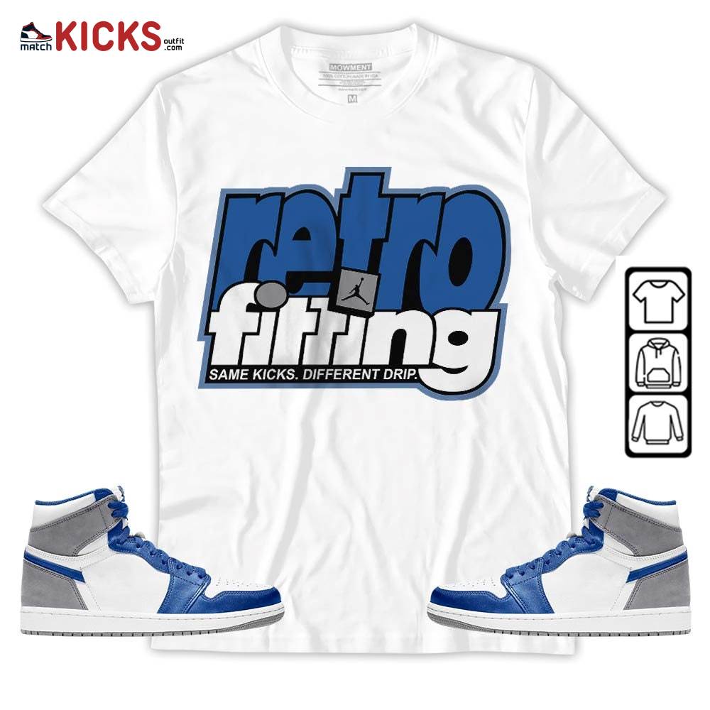 Retrofitting Got Em Sneaker Shirt Match True Blue 1s, Jordan 1 High OG True Blue MKO Sweatshirt