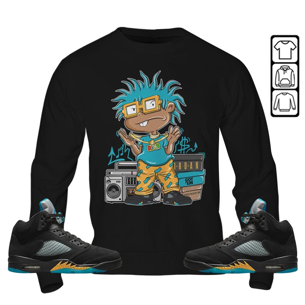 Rich Cartoon 90s Sneaker Shirt Match 2023 Retro Aqua 5s, Jordan 5 Aqua MKO T-Shirt Rich Cartoon 90s Sneaker Shirt Match 2023 Retro Aqua 5s, Jordan 5 Aqua MKO T-Shirt