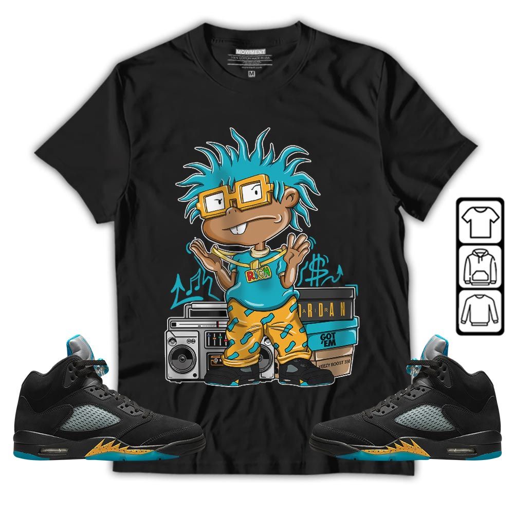 Rich Cartoon 90s Sneaker Shirt Match 2023 Retro Aqua 5s, Jordan 5 Aqua MKO T-Shirt Rich Cartoon 90s Sneaker Shirt Match 2023 Retro Aqua 5s, Jordan 5 Aqua MKO T-Shirt