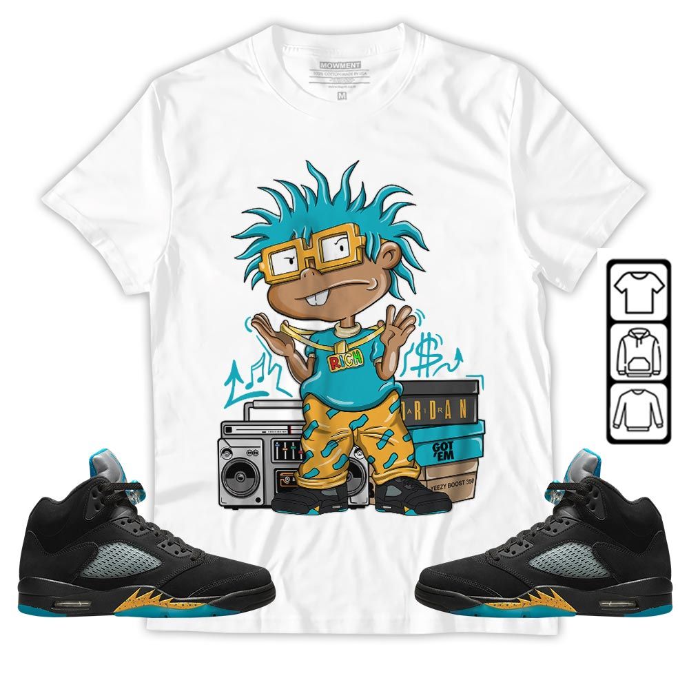 Rich Cartoon 90s Sneaker Shirt Match 2023 Retro Aqua 5s, Jordan 5 Aqua MKO T-Shirt Rich Cartoon 90s Sneaker Shirt Match 2023 Retro Aqua 5s, Jordan 5 Aqua MKO T-Shirt