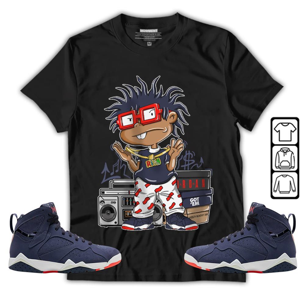 Rich Cartoon 90s Sneaker Shirt Match 7 Neutral Indigo, Jordan 7 Quai 54 MKO T-Shirt Rich Cartoon 90s Sneaker Shirt Match 7 Neutral Indigo, Jordan 7 Quai 54 MKO T-Shirt