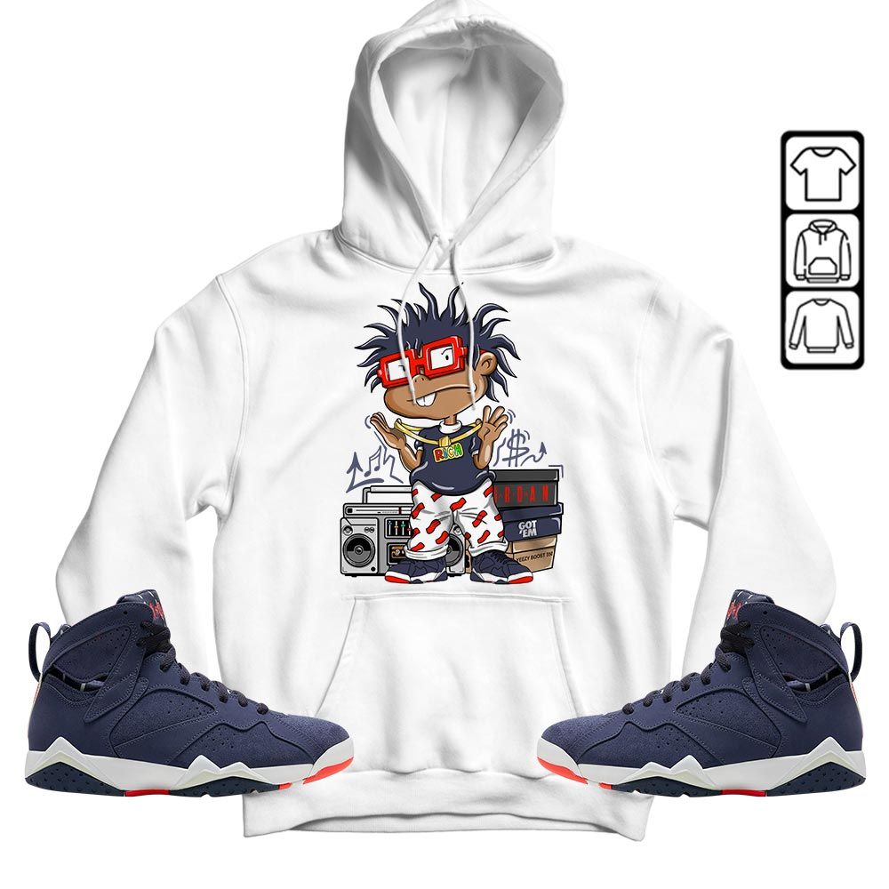 Rich Cartoon 90s Sneaker Shirt Match 7 Neutral Indigo, Jordan 7 Quai 54 MKO T-Shirt