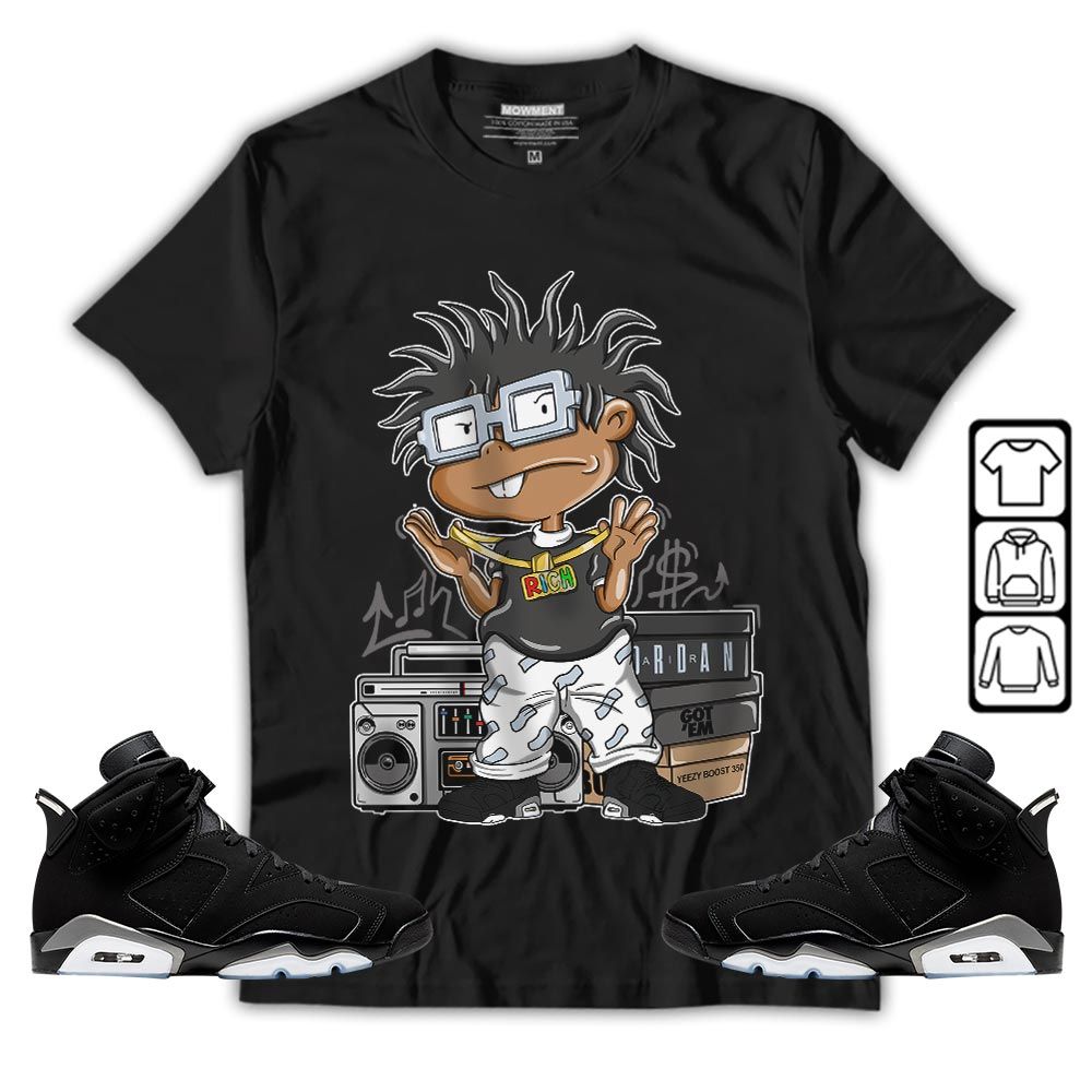 Rich Cartoon 90s Sneaker Shirt Match Black Chrome 6s, Jordan 6 Black Chrome MKO T-Shirt