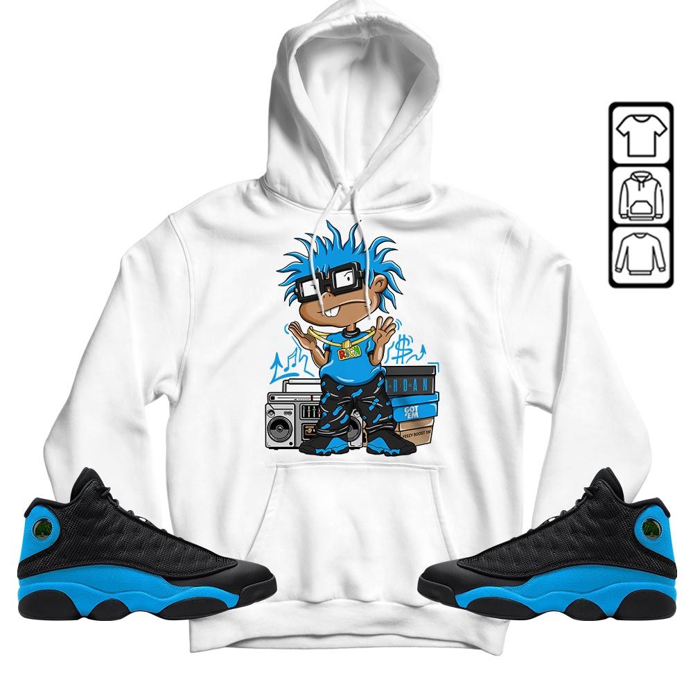 Rich Cartoon 90s Sneaker Shirt Match Black University Blue 13s, Jordan 13 Black University Blue 2022 MKO T-Shirt