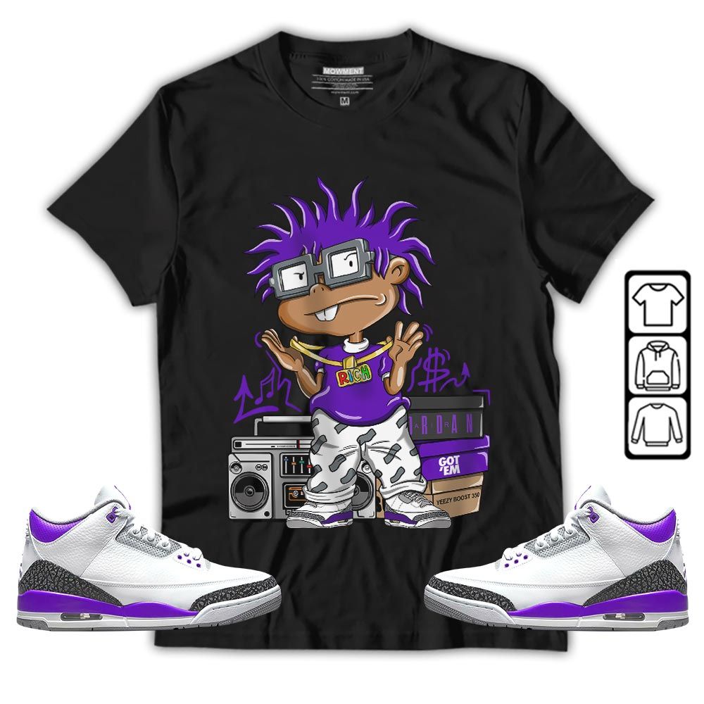 Rich Cartoon 90s Sneaker Shirt Match Dark Iris 3s, Jordan 3 Retro Dark Iris MKO T-Shirt