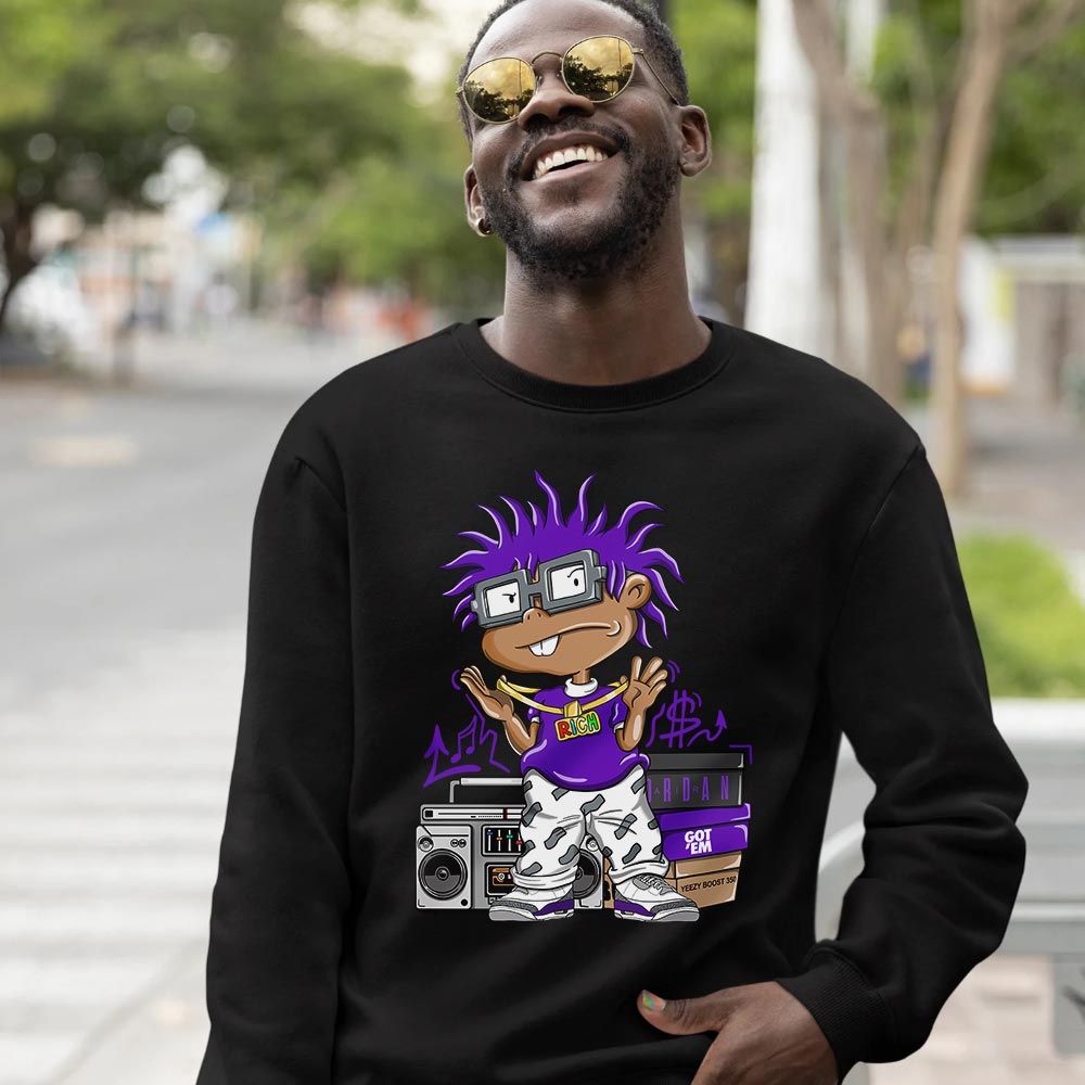 Rich Cartoon 90s Sneaker Shirt Match Dark Iris 3s, Jordan 3 Retro Dark Iris MKO T-Shirt Rich Cartoon 90s Sneaker Shirt Match Dark Iris 3s, Jordan 3 Retro Dark Iris MKO T-Shirt