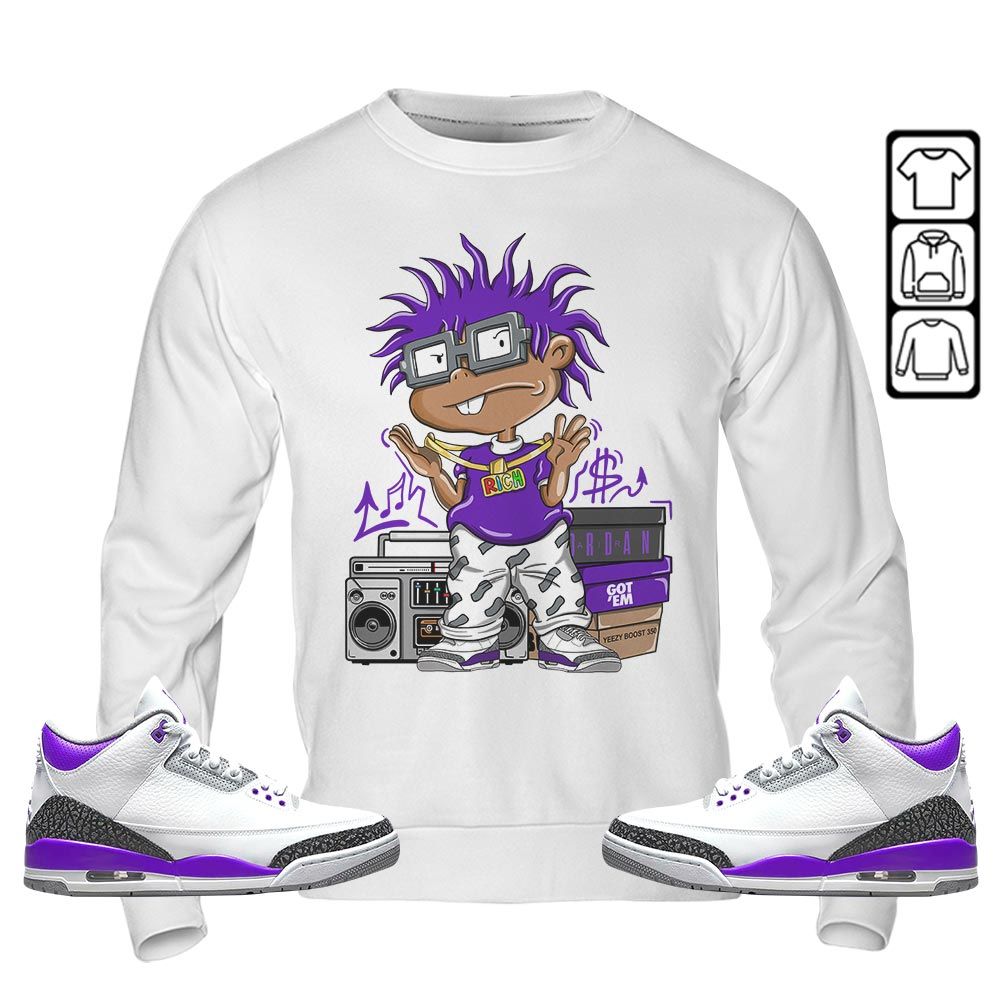 Rich Cartoon 90s Sneaker Shirt Match Dark Iris 3s, Jordan 3 Retro Dark Iris MKO T-Shirt Rich Cartoon 90s Sneaker Shirt Match Dark Iris 3s, Jordan 3 Retro Dark Iris MKO T-Shirt