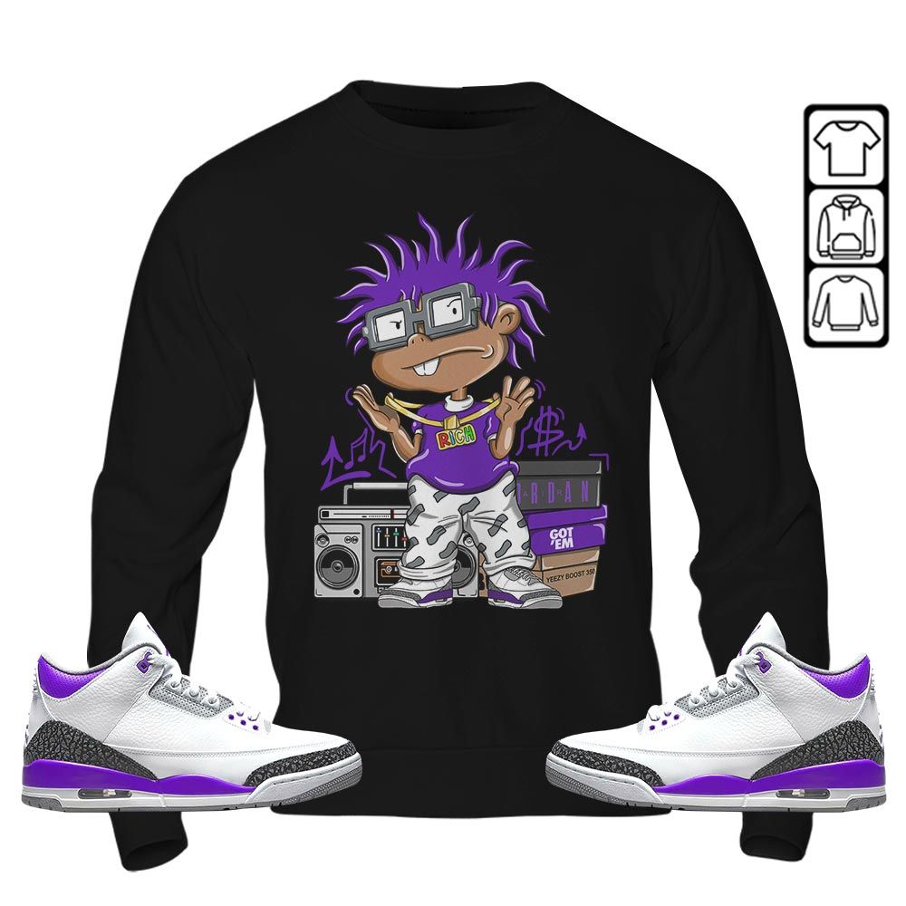Rich Cartoon 90s Sneaker Shirt Match Dark Iris 3s, Jordan 3 Retro Dark Iris MKO T-Shirt Rich Cartoon 90s Sneaker Shirt Match Dark Iris 3s, Jordan 3 Retro Dark Iris MKO T-Shirt