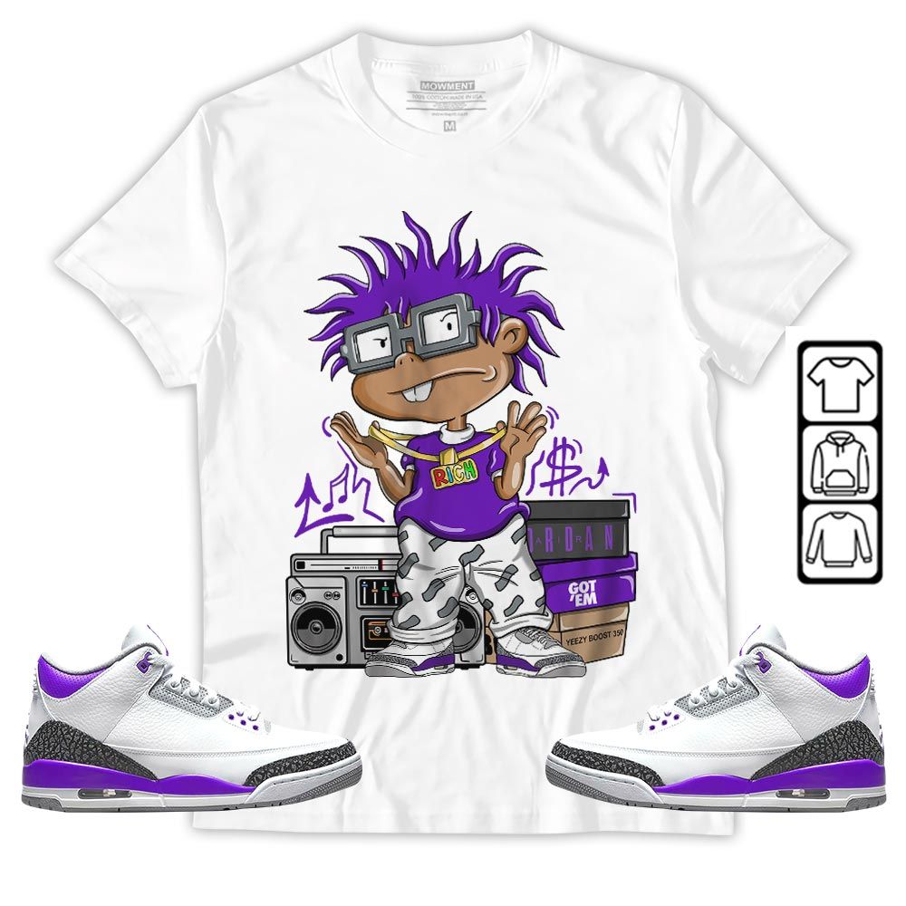 Rich Cartoon 90s Sneaker Shirt Match Dark Iris 3s, Jordan 3 Retro Dark Iris MKO T-Shirt Rich Cartoon 90s Sneaker Shirt Match Dark Iris 3s, Jordan 3 Retro Dark Iris MKO T-Shirt