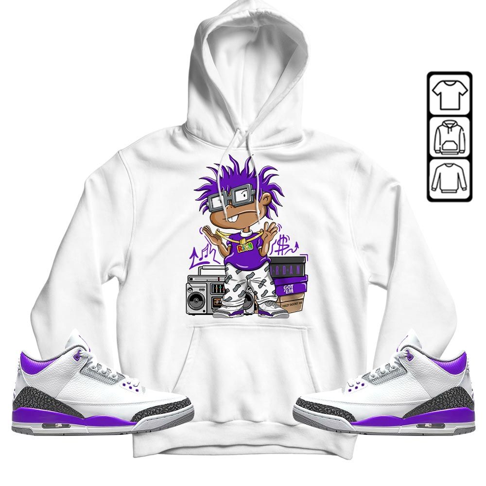 Rich Cartoon 90s Sneaker Shirt Match Dark Iris 3s, Jordan 3 Retro Dark Iris MKO T-Shirt