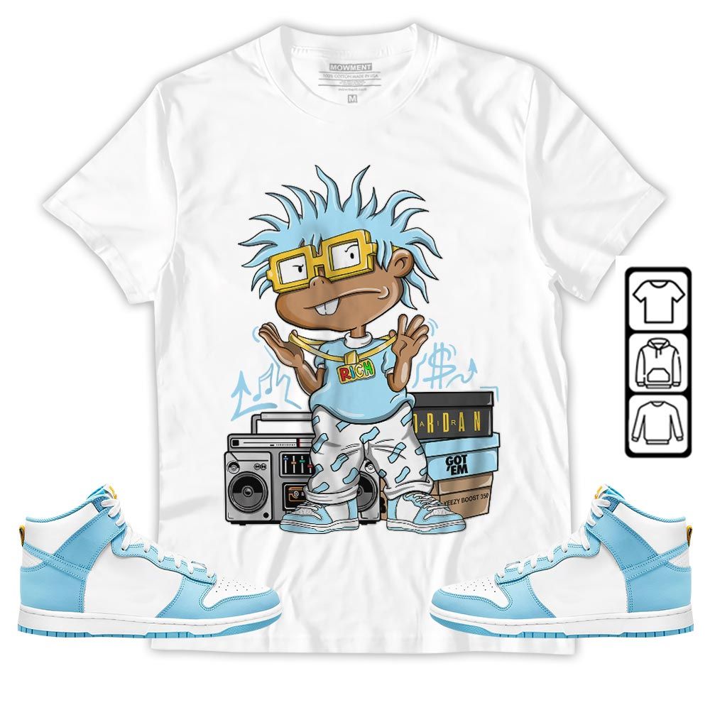 Rich Cartoon 90s Sneaker Shirt Match Dunk High Blue Chill, Dunk High Homer Simpson MKO T-Shirt Rich Cartoon 90s Sneaker Shirt Match Dunk High Blue Chill, Dunk High Homer Simpson MKO T-Shirt
