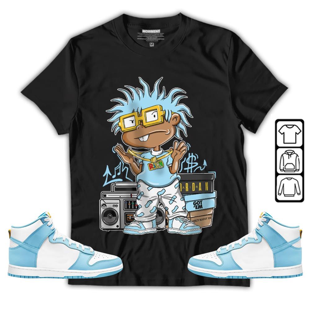 Rich Cartoon 90s Sneaker Shirt Match Dunk High Blue Chill, Dunk High Homer Simpson MKO T-Shirt
