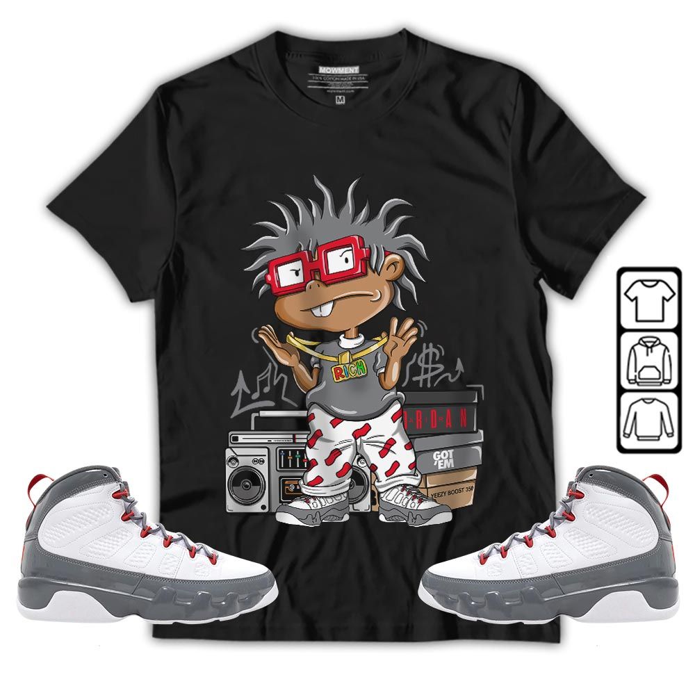 Rich Cartoon 90s Sneaker Shirt Match Fire Red 9s, Jordan 9 Retro Fire Red MKO T-Shirt