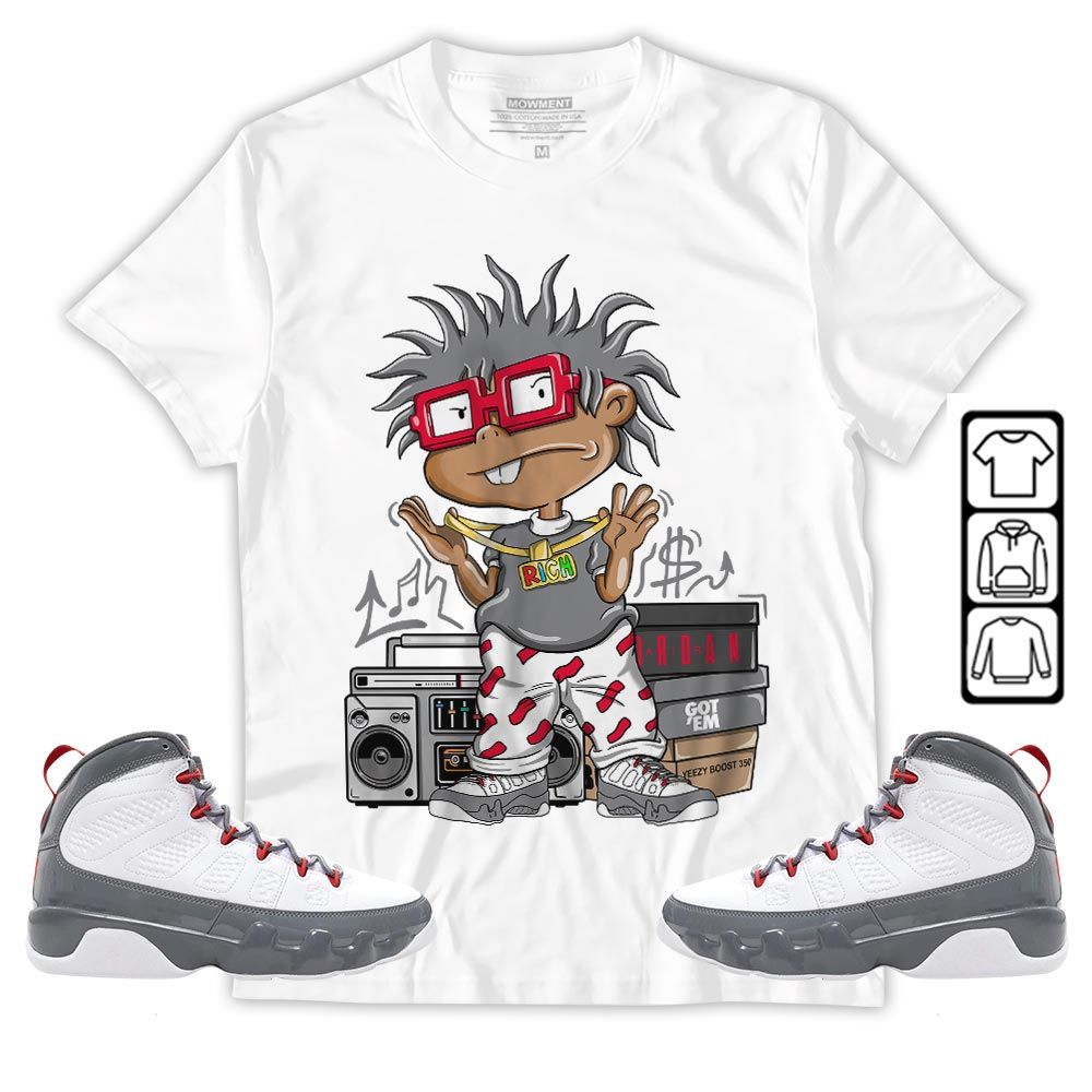 Rich Cartoon 90s Sneaker Shirt Match Fire Red 9s, Jordan 9 Retro Fire Red MKO T-Shirt