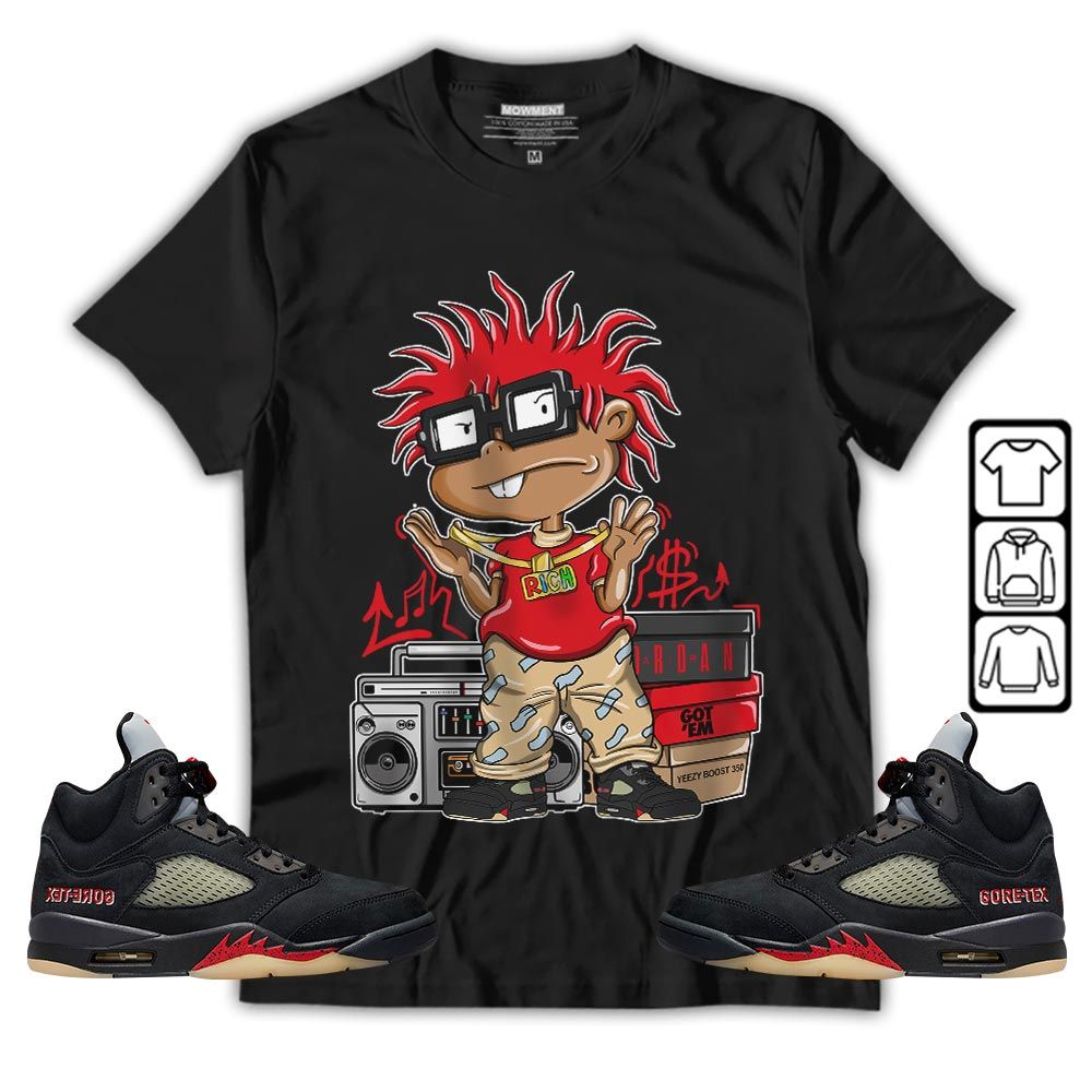 Rich Cartoon 90s Sneaker Shirt Match Gore-Tex 5s, Jordan 5 GORE-TEX Off Noir MKO T-Shirt Rich Cartoon 90s Sneaker Shirt Match Gore-Tex 5s, Jordan 5 GORE-TEX Off Noir MKO T-Shirt