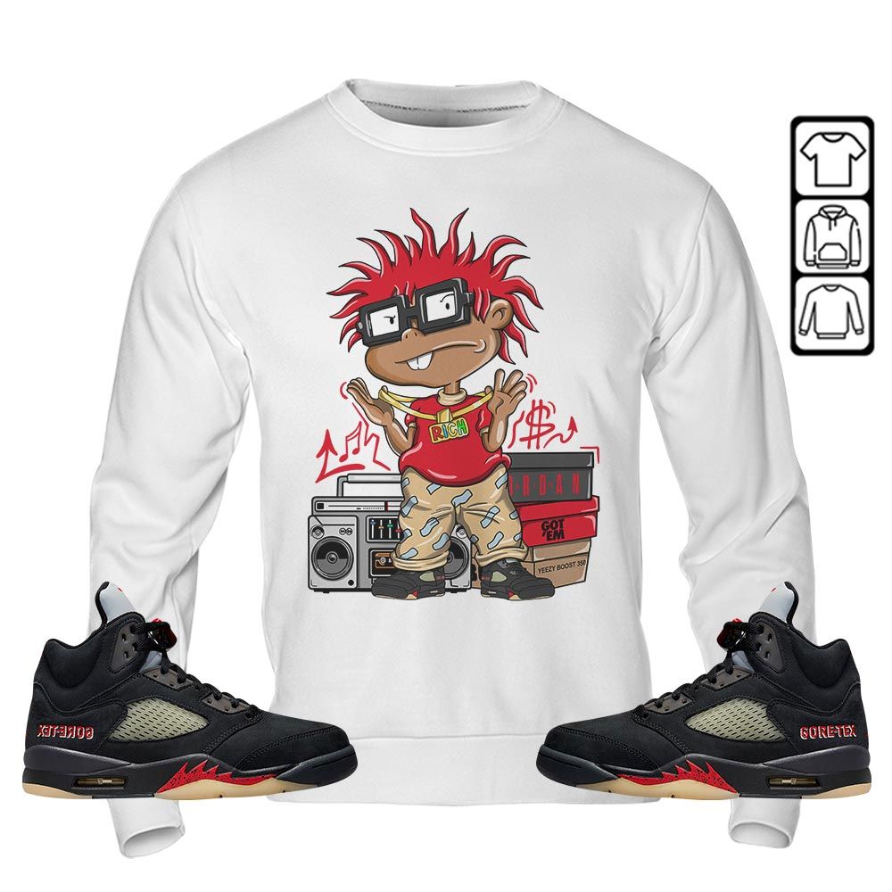 Rich Cartoon 90s Sneaker Shirt Match Gore-Tex 5s, Jordan 5 GORE-TEX Off Noir MKO T-Shirt Rich Cartoon 90s Sneaker Shirt Match Gore-Tex 5s, Jordan 5 GORE-TEX Off Noir MKO T-Shirt