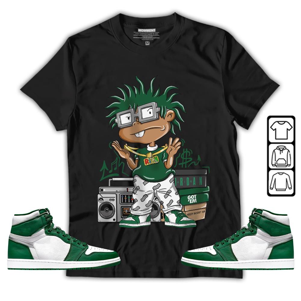 Rich Cartoon 90s Sneaker Shirt Match High Gorge Green 1s, Jordan 1 Retro High Gorge Green MKO T-Shirt