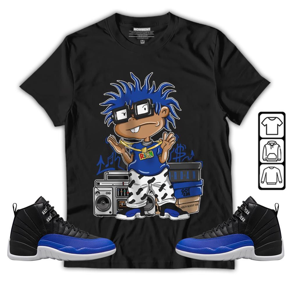 Rich Cartoon 90s Sneaker Shirt Match Hyper Royal 12s, Jordan 12 Hyper Royal MKO T-Shirt Rich Cartoon 90s Sneaker Shirt Match Hyper Royal 12s, Jordan 12 Hyper Royal MKO T-Shirt