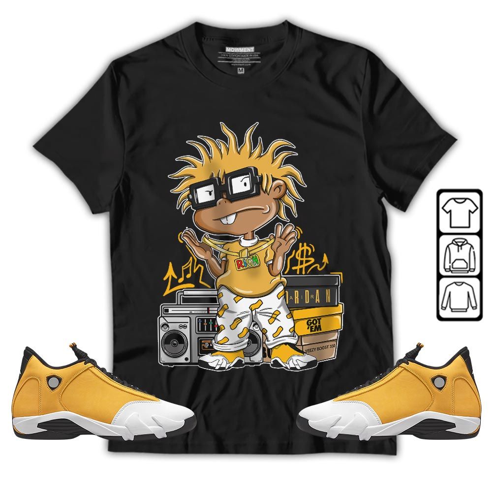 Rich Cartoon 90s Sneaker Shirt Match Light Ginger 14s, Jordan 14 Retro Light Ginger MKO T-Shirt Rich Cartoon 90s Sneaker Shirt Match Light Ginger 14s, Jordan 14 Retro Light Ginger MKO T-Shirt