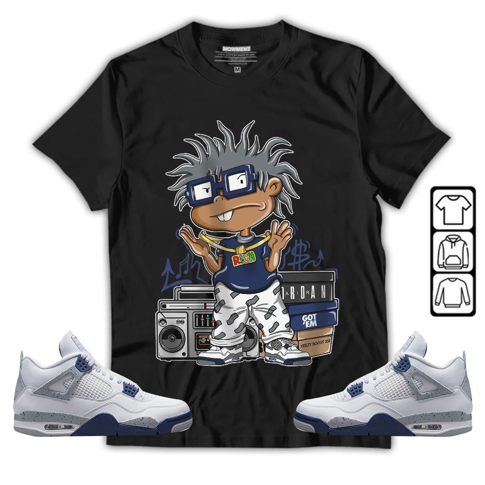Rich Cartoon 90s Sneaker Shirt Match Midnight Navy 4s, Jordan 4 Retro Midnight Navy MKO T-Shirt Rich Cartoon 90s Sneaker Shirt Match Midnight Navy 4s, Jordan 4 Retro Midnight Navy MKO T-Shirt