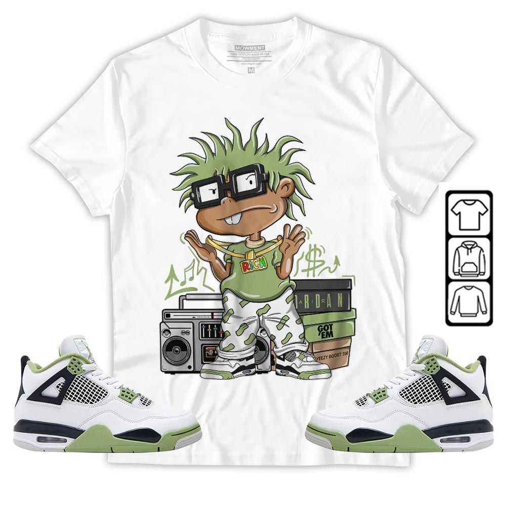 Rich Cartoon 90s Sneaker Shirt Match Retro Oil Green 4s, Jordan 4 Oil Green MKO T-Shirt