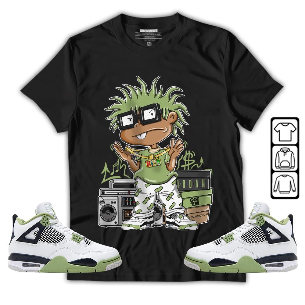 Rich Cartoon 90s Sneaker Shirt Match Retro Oil Green 4s, Jordan 4 Oil Green MKO T-Shirt