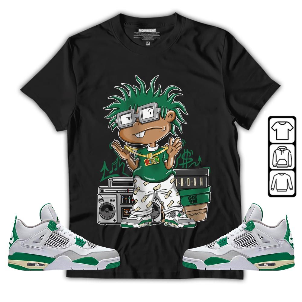 Rich Cartoon 90s Sneaker Shirt Match Retro Pine Green 4s, Jordan 4 Pine Green MKO T-Shirt