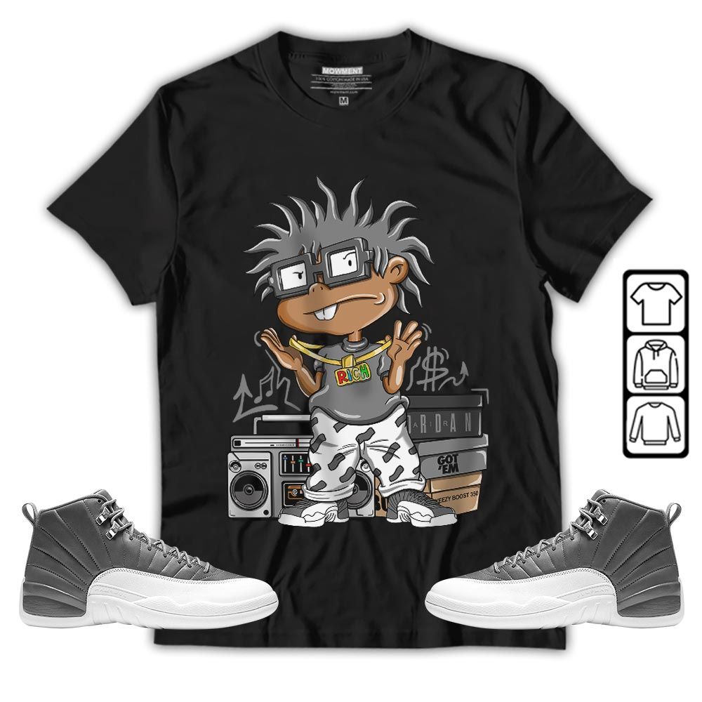 Rich Cartoon 90s Sneaker Shirt Match Retro Stealth 12s, Jordan 12 Retro Stealth MKO T-Shirt Rich Cartoon 90s Sneaker Shirt Match Retro Stealth 12s, Jordan 12 Retro Stealth MKO T-Shirt