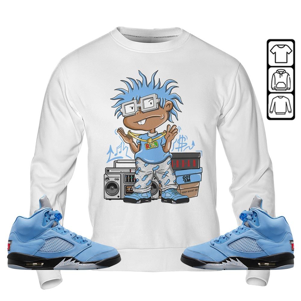 Rich Cartoon 90s Sneaker Shirt Match Retro University Blue 5s, Jordan 5 University Blue MKO T-Shirt Rich Cartoon 90s Sneaker Shirt Match Retro University Blue 5s, Jordan 5 University Blue MKO T-Shirt