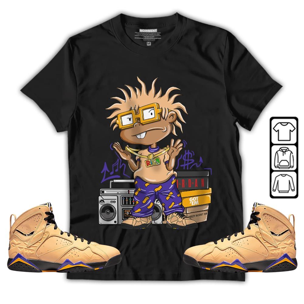 Rich Cartoon 90s Sneaker Shirt Match Vachetta Tan 7s, Jordan 7 SE Afrobeats MKO T-Shirt