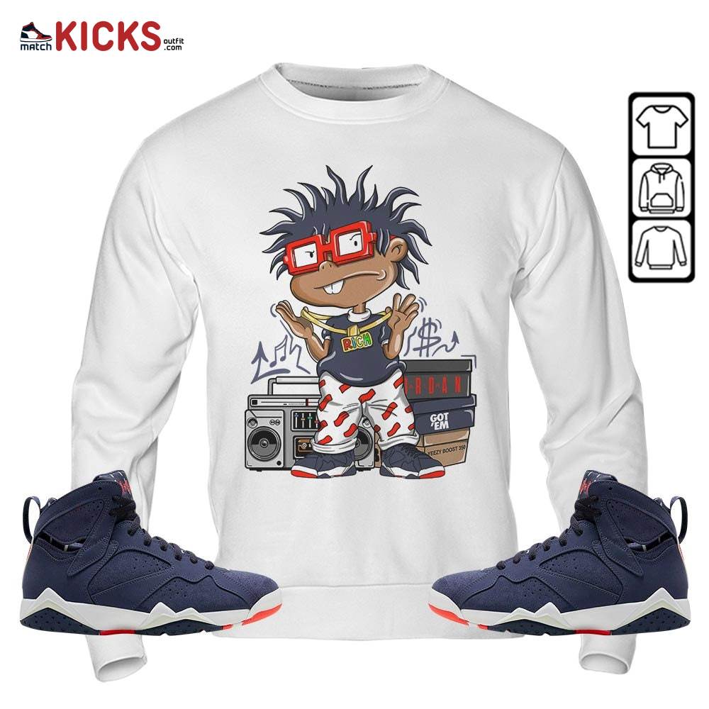Rich Chuckie Sneaker Shirt Match 7 Neutral Indigo, Jordan 7 Quai 54 MKO Sweatshirt
