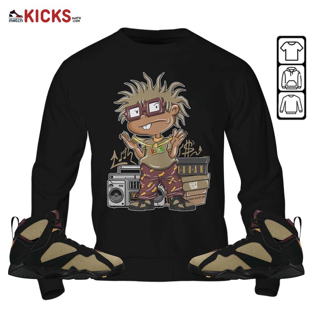 Rich Chuckie Sneaker Shirt Match Black Cherrywood 7s, Jordan 7 Black Olive MKO Sweatshirt